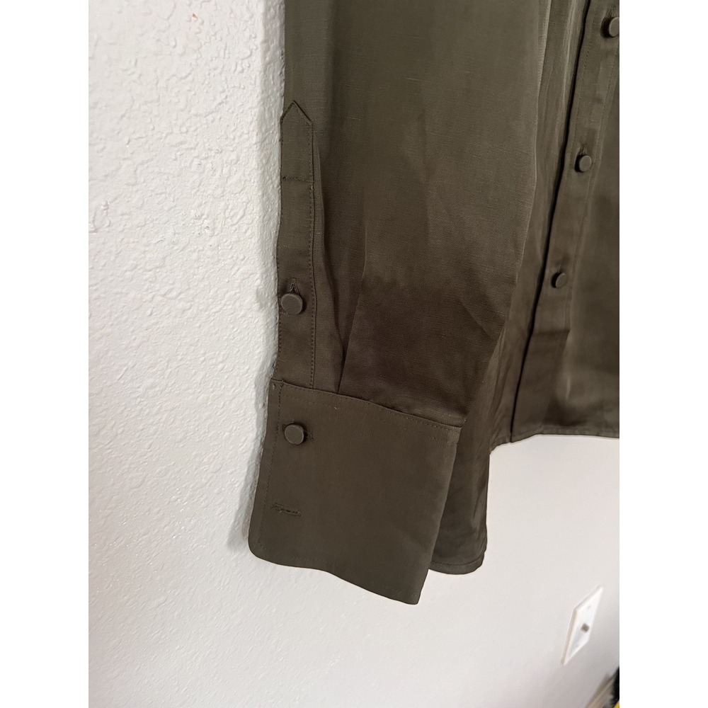 Madewell Mossy Umber Green Western Button Down Linen Blend L/S Shirt 2 NWT - Picture 6 of 8